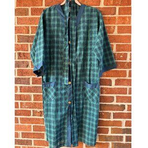 Vintage Pleetway Plaid Housecoat Duster Robe Tie Belt M